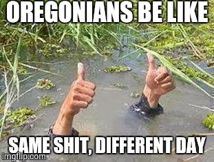 FLOODING THUMBS UP | OREGONIANS BE LIKE; SAME SHIT, DIFFERENT DAY | image tagged in flooding thumbs up | made w/ Imgflip meme maker