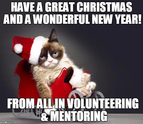 Grumpy Cat Christmas HD | HAVE A GREAT CHRISTMAS AND A WONDERFUL NEW YEAR! FROM ALL IN VOLUNTEERING & MENTORING | image tagged in grumpy cat christmas hd | made w/ Imgflip meme maker