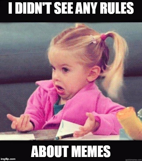 I dont know girl | I DIDN'T SEE ANY RULES; ABOUT MEMES | image tagged in i dont know girl | made w/ Imgflip meme maker