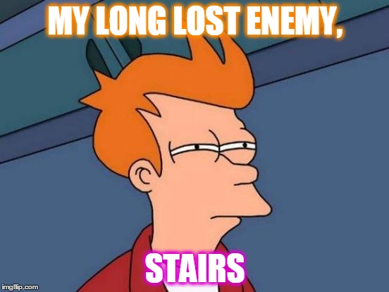 Futurama Fry | MY LONG LOST ENEMY, STAIRS | image tagged in memes,futurama fry | made w/ Imgflip meme maker