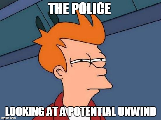 Futurama Fry | THE POLICE; LOOKING AT A POTENTIAL UNWIND | image tagged in memes,futurama fry | made w/ Imgflip meme maker