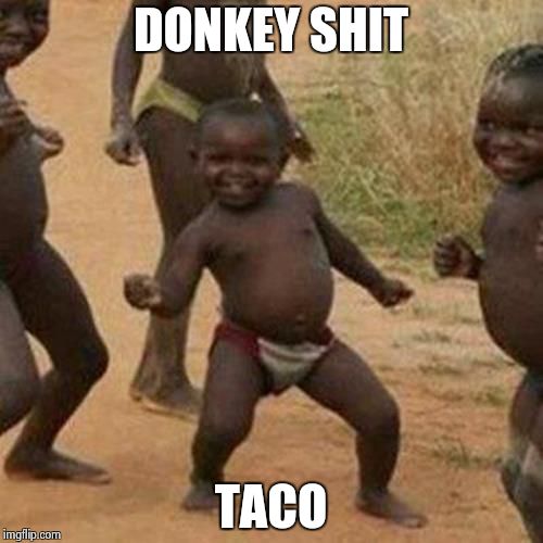 Third World Success Kid | DONKEY SHIT; TACO | image tagged in memes,third world success kid | made w/ Imgflip meme maker