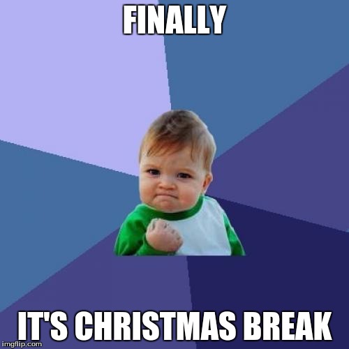 Finally! | FINALLY; IT'S CHRISTMAS BREAK | image tagged in memes,success kid | made w/ Imgflip meme maker