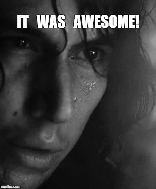 It Was Awesome! | IT   WAS   AWESOME! | image tagged in adam driver,kylo ren,awesome,man tears | made w/ Imgflip meme maker