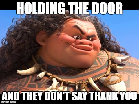 maui | HOLDING THE DOOR; AND THEY DON'T SAY THANK YOU | image tagged in maui | made w/ Imgflip meme maker