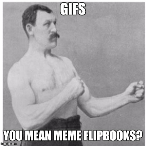 Time to start an imgflip civil war | GIFS; YOU MEAN MEME FLIPBOOKS? | image tagged in memes,overly manly man | made w/ Imgflip meme maker