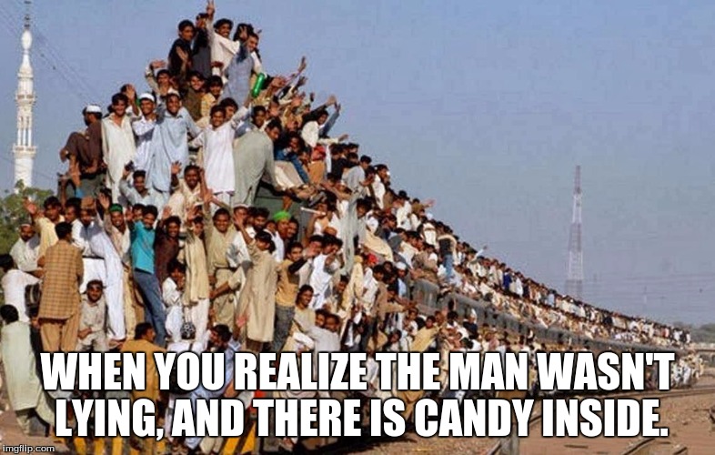 Swbandwagon | WHEN YOU REALIZE THE MAN WASN'T LYING, AND THERE IS CANDY INSIDE. | image tagged in swbandwagon,memes,candy stash | made w/ Imgflip meme maker