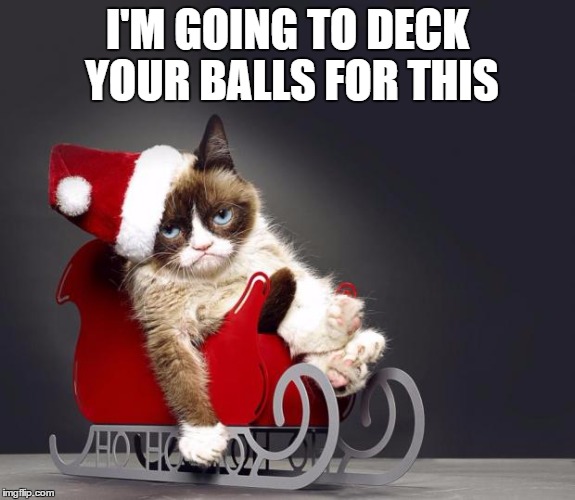 Grumpy Cat Christmas HD | I'M GOING TO DECK YOUR BALLS FOR THIS | image tagged in grumpy cat christmas hd,memes,funny memes,christmas | made w/ Imgflip meme maker