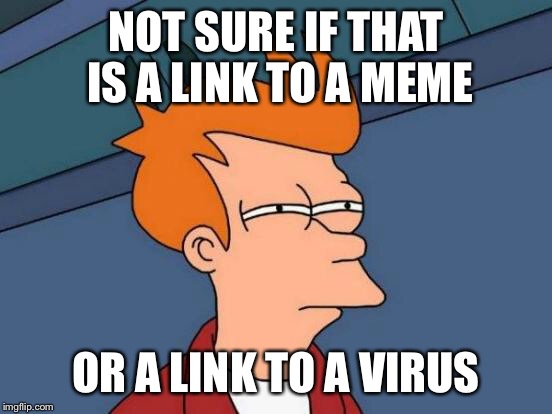 Futurama Fry | NOT SURE IF THAT IS A LINK TO A MEME; OR A LINK TO A VIRUS | image tagged in memes,futurama fry | made w/ Imgflip meme maker