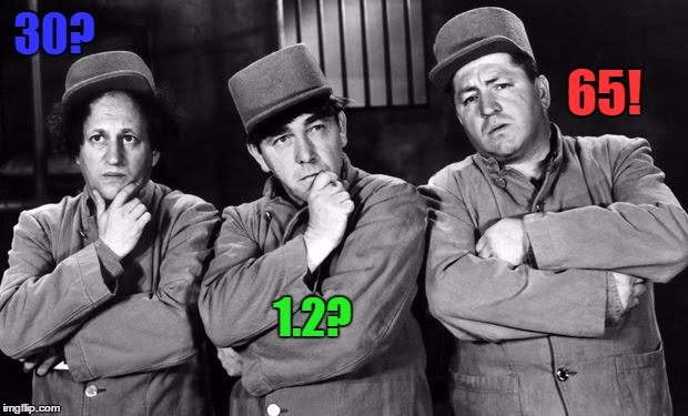 the three stooges | 30? 65! 1.2? | image tagged in the three stooges | made w/ Imgflip meme maker