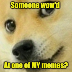 Skeptical Doge | Someone wow'd At one of MY memes? | image tagged in skeptical doge | made w/ Imgflip meme maker