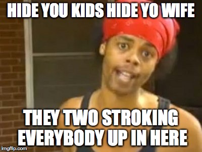 Hide Yo Kids Hide Yo Wife | HIDE YOU KIDS HIDE YO WIFE; THEY TWO STROKING EVERYBODY UP IN HERE | image tagged in memes,hide yo kids hide yo wife | made w/ Imgflip meme maker