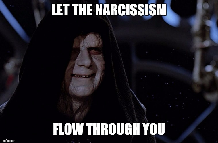 yes yes let the hate flow through you | LET THE NARCISSISM; FLOW THROUGH YOU | image tagged in yes yes let the hate flow through you | made w/ Imgflip meme maker