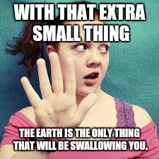 WITH THAT EXTRA SMALL THING THE EARTH IS THE ONLY THING THAT WILL BE SWALLOWING YOU. | made w/ Imgflip meme maker