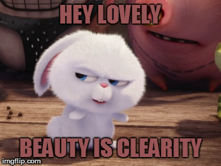 Secret Life of Pets - Snowball #3 | HEY LOVELY; BEAUTY IS CLEARITY | image tagged in secret life of pets - snowball 3 | made w/ Imgflip meme maker