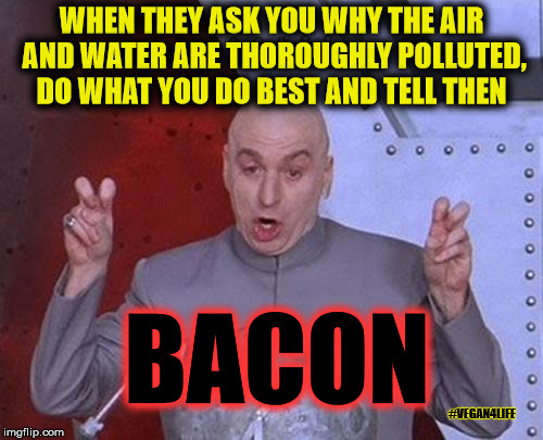 Be honest with yourself. | WHEN THEY ASK YOU WHY THE AIR AND WATER ARE THOROUGHLY POLLUTED, DO WHAT YOU DO BEST AND TELL THEN; BACON; #VEGAN4LIFE | image tagged in memes,dr evil laser,vegan4life,bacon,funny memes | made w/ Imgflip meme maker