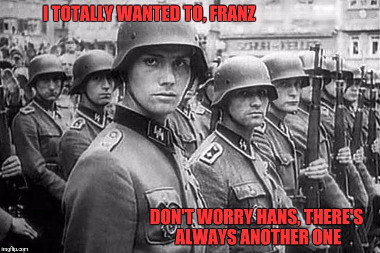 Grammar Nazi rank & file | I TOTALLY WANTED TO, FRANZ DON'T WORRY HANS, THERE'S ALWAYS ANOTHER ONE | image tagged in grammar nazi rank  file | made w/ Imgflip meme maker