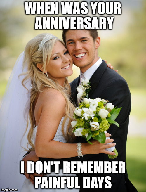 Married couple | WHEN WAS YOUR ANNIVERSARY; I DON'T REMEMBER PAINFUL DAYS | image tagged in married couple | made w/ Imgflip meme maker