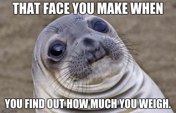 Awkward Moment Sealion | THAT FACE YOU MAKE WHEN; YOU FIND OUT HOW MUCH YOU WEIGH. | image tagged in memes,awkward moment sealion | made w/ Imgflip meme maker