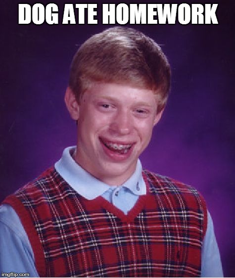 Bad Luck Brian Meme | DOG ATE HOMEWORK | image tagged in memes,bad luck brian | made w/ Imgflip meme maker