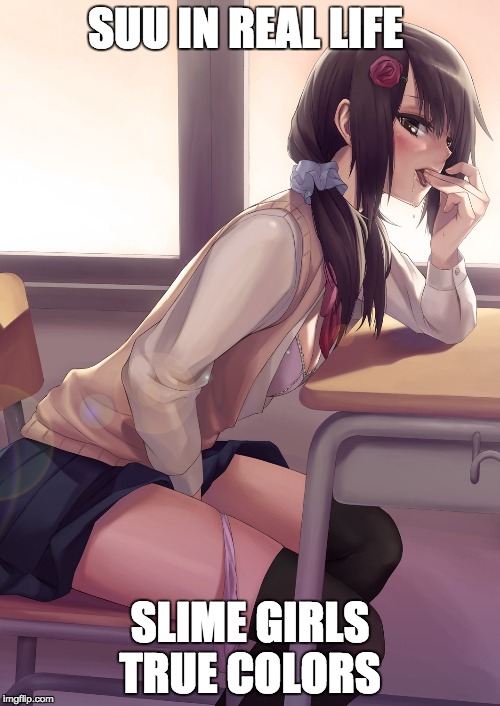 Hentai anime girl | SUU IN REAL LIFE; SLIME GIRLS TRUE COLORS | image tagged in hentai anime girl | made w/ Imgflip meme maker