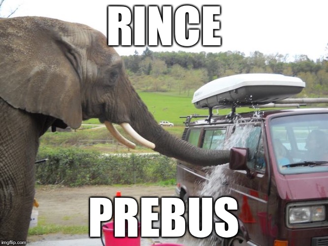 Strange Names = Strange Memes | RINCE; PREBUS | image tagged in elephant rinse car,memes,election 2016,donald trump | made w/ Imgflip meme maker