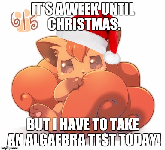 (ಠ_ಠ) (ಥ_ಥ) WHYYYYY | IT'S A WEEK UNTIL CHRISTMAS. BUT I HAVE TO TAKE AN ALGAEBRA TEST TODAY! | image tagged in memes,vulpix,christmas,scared,cute | made w/ Imgflip meme maker