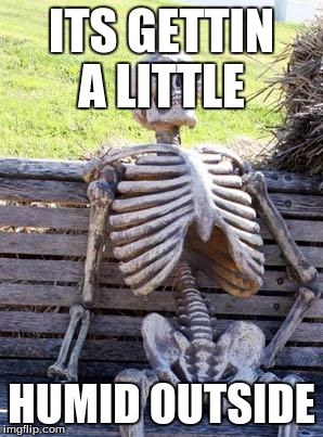 Waiting Skeleton Meme | ITS GETTIN A LITTLE; HUMID OUTSIDE | image tagged in memes,waiting skeleton | made w/ Imgflip meme maker