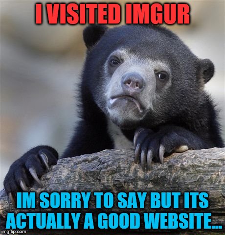 Confession Bear Meme | I VISITED IMGUR; IM SORRY TO SAY BUT ITS ACTUALLY A GOOD WEBSITE... | image tagged in memes,confession bear | made w/ Imgflip meme maker