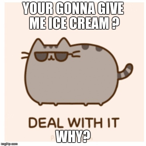 Pusheen Deal With It | YOUR GONNA GIVE ME ICE CREAM ? WHY? | image tagged in pusheen deal with it | made w/ Imgflip meme maker