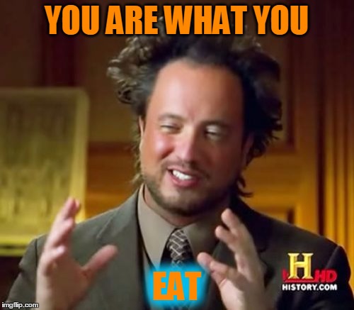 Ancient Aliens Meme | YOU ARE WHAT YOU EAT | image tagged in memes,ancient aliens | made w/ Imgflip meme maker