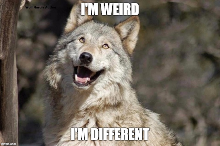 Optimistic Moon Moon Wolf Vanadium Wolf | I'M WEIRD I'M DIFFERENT | image tagged in optimistic moon moon wolf vanadium wolf | made w/ Imgflip meme maker
