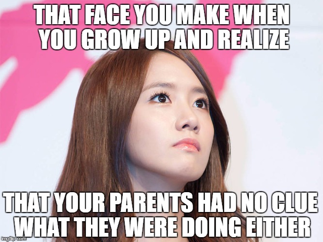 Yoona Thought | THAT FACE YOU MAKE WHEN YOU GROW UP AND REALIZE; THAT YOUR PARENTS HAD NO CLUE WHAT THEY WERE DOING EITHER | image tagged in yoona thought | made w/ Imgflip meme maker