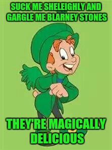 lucky charms leprechaun  | SUCK ME SHELEIGHLY AND GARGLE ME BLARNEY STONES; THEY'RE MAGICALLY DELICIOUS | image tagged in lucky charms leprechaun,memes | made w/ Imgflip meme maker