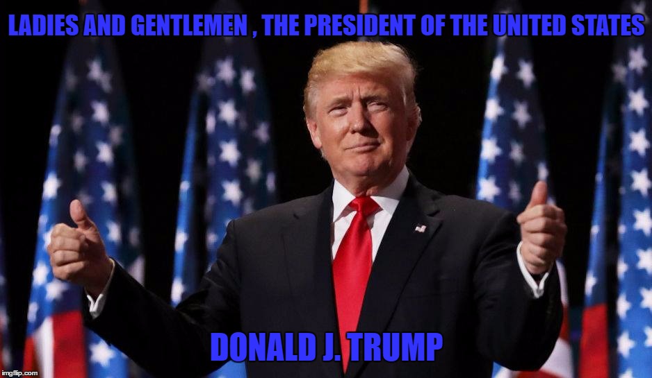 Trump | LADIES AND GENTLEMEN , THE PRESIDENT OF THE UNITED STATES; DONALD J. TRUMP | image tagged in trump | made w/ Imgflip meme maker