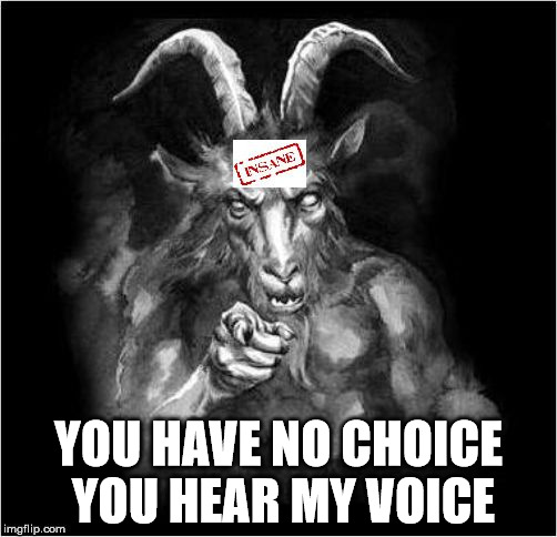 Satan speaks!!! | YOU HAVE NO CHOICE YOU HEAR MY VOICE | image tagged in satan speaks,satan,the devil,and then the devil said,lucifer | made w/ Imgflip meme maker