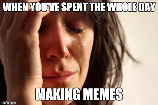 First World Problems | WHEN YOU'VE SPENT THE WHOLE DAY; MAKING MEMES | image tagged in memes,first world problems | made w/ Imgflip meme maker