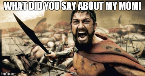 Sparta Leonidas | WHAT DID YOU SAY ABOUT MY MOM! | image tagged in memes,sparta leonidas | made w/ Imgflip meme maker