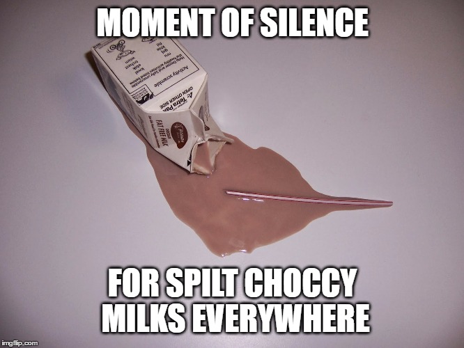 Choccy Milk | MOMENT OF SILENCE; FOR SPILT CHOCCY MILKS EVERYWHERE | image tagged in choccy milk | made w/ Imgflip meme maker