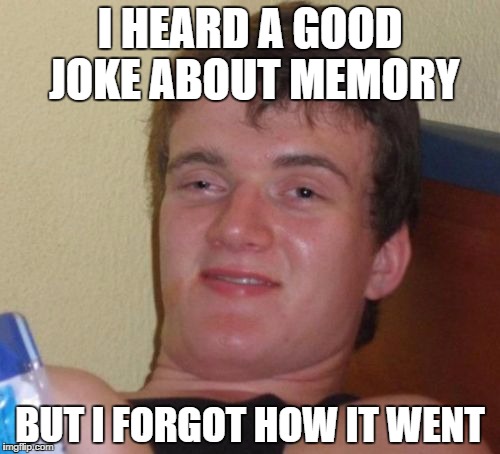 10 Guy | I HEARD A GOOD JOKE ABOUT MEMORY; BUT I FORGOT HOW IT WENT | image tagged in memes,10 guy | made w/ Imgflip meme maker