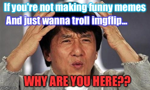 Seriously? I've Had Enough. | If you're not making funny memes; And just wanna troll imgflip... WHY ARE YOU HERE?? | image tagged in jackie chan wtf,memes | made w/ Imgflip meme maker
