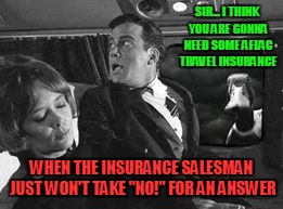 AFLAC | SIR... I THINK YOU ARE GONNA NEED SOME AFLAC TRAVEL INSURANCE; WHEN THE INSURANCE SALESMAN JUST WON'T TAKE "NO!" FOR AN ANSWER | image tagged in aflac | made w/ Imgflip meme maker