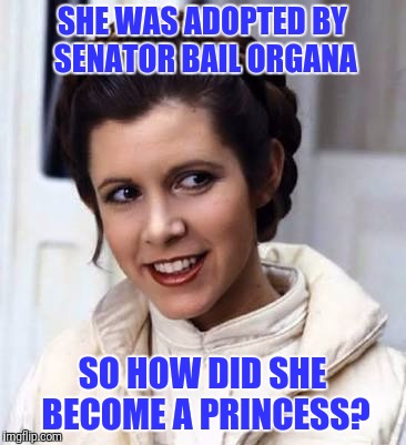 Where Is Her Royal Bloodline From? | SHE WAS ADOPTED BY SENATOR BAIL ORGANA; SO HOW DID SHE BECOME A PRINCESS? | image tagged in princess leia,star wars,leia,royal,family,skywalker | made w/ Imgflip meme maker