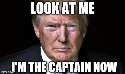 Trump: I'm the captain now | LOOK AT ME; I'M THE CAPTAIN NOW | image tagged in donald,trump,captain,now | made w/ Imgflip meme maker