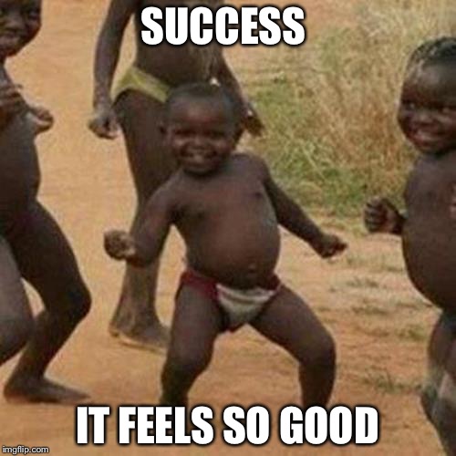 Success  | SUCCESS; IT FEELS SO GOOD | image tagged in memes,third world success kid | made w/ Imgflip meme maker