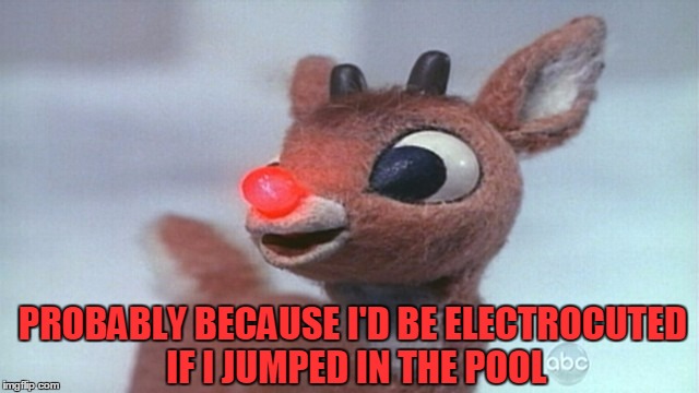 PROBABLY BECAUSE I'D BE ELECTROCUTED IF I JUMPED IN THE POOL | made w/ Imgflip meme maker