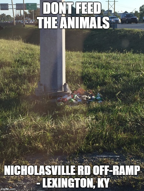 DONT FEED THE ANIMALS; NICHOLASVILLE RD OFF-RAMP - LEXINGTON, KY | image tagged in trash,begging,kentucky | made w/ Imgflip meme maker