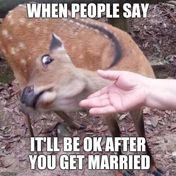 nope | WHEN PEOPLE SAY; IT'LL BE OK AFTER YOU GET MARRIED | image tagged in nope | made w/ Imgflip meme maker