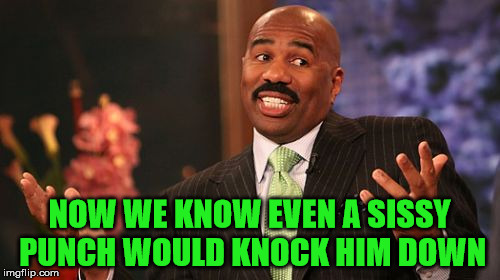 NOW WE KNOW EVEN A SISSY PUNCH WOULD KNOCK HIM DOWN | image tagged in memes,steve harvey | made w/ Imgflip meme maker