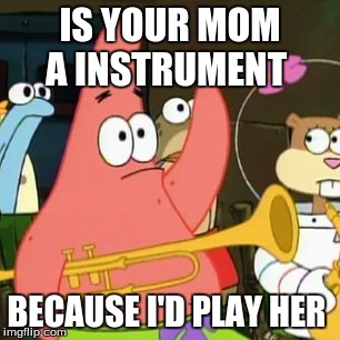 No Patrick Meme | IS YOUR MOM A INSTRUMENT; BECAUSE I'D PLAY HER | image tagged in memes,no patrick | made w/ Imgflip meme maker